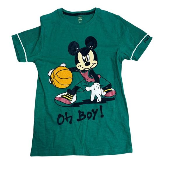 Disney Other - Disney Max Mickey Mouse Basketball T-Shirt Green Sports Graphic‎ Tee Youth 13/14